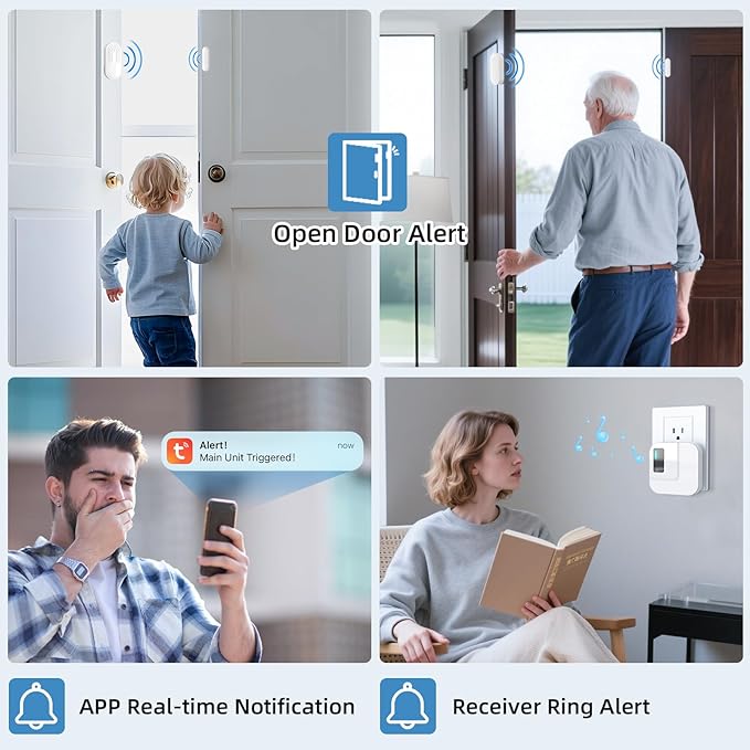 Door Chime,Sanjie WiFi Door Sensor Open Chime When Entering for Business/Home/Store/Office Alert Your Phone,Alarms for Kids Safety,500 FT Range,20 Ringtones ,3 Sensors 1 Receiver