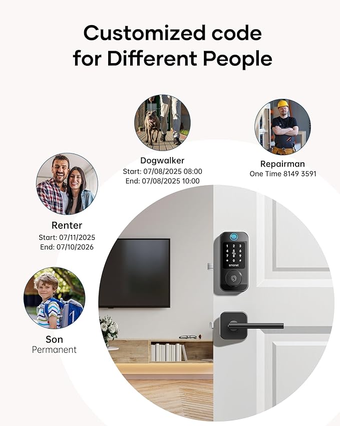 Keyless Door Lock with Handle Set - SMONET WiFi Fingerprint Smart Locks for Front Door, App Remote Control, Digital Bluetooth Keypad Deadbolt Set with Alexa, Auto Lock, Code, Fobs for Home Black