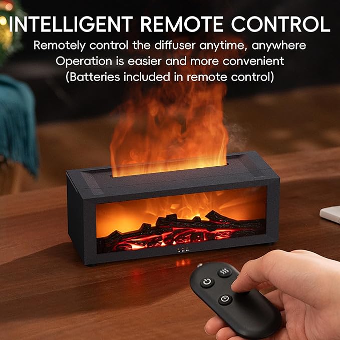 Essential Oil Diffuser, 7 Colors Fireplace Flame Fire Oil Diffuser, 150ml Ultrasonic Aromatherapy Humidifier, Scent Diffuser with Remote Control & Timer for Home,Bedroom,Office,Yoga (White)