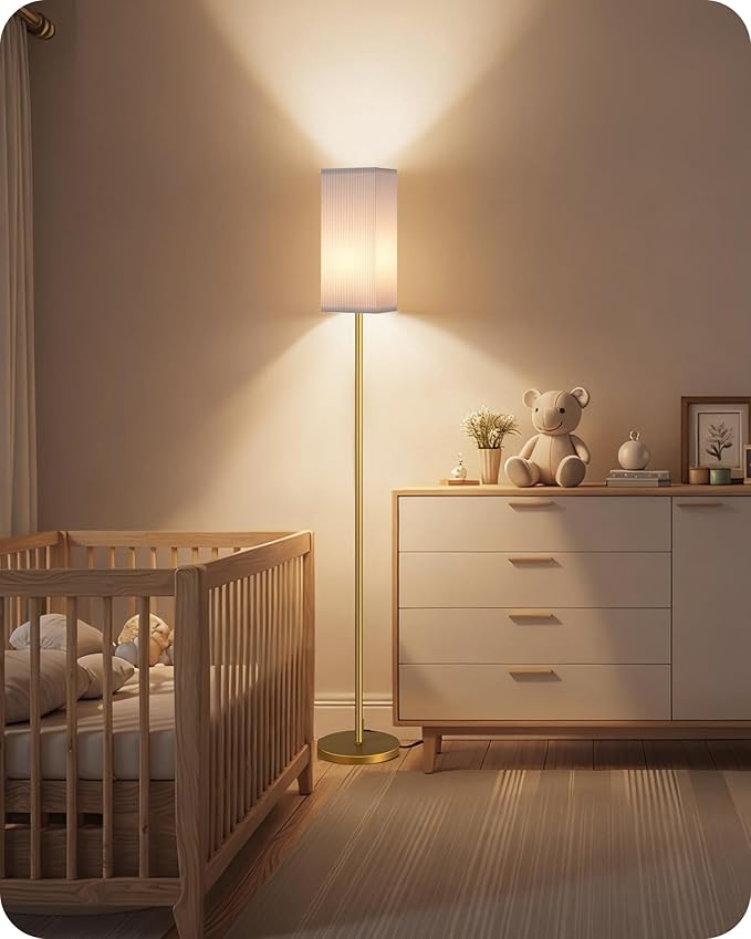 64.2” Dimmable Floor Lamp for Living Room with Remote and Foot Switch, Corner Floor Lamp for Bedroom, Includes 10W A19 Bulb, Modern Standing Tall Lamp, ETL Listed, White and Gold DCW17LD05