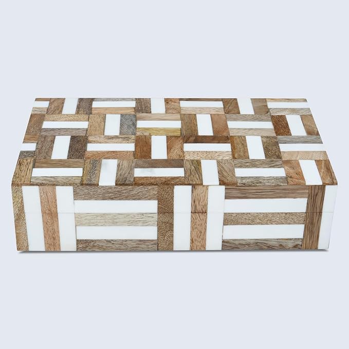 Handicrafts Home Decorative Storage Box with Lid Wooden Storage Organizer Box Multi Purpose Storage Box for Coffee Table Desk Shelf – Resin Inlay Marquet Chase Collection - 10x6x2.5