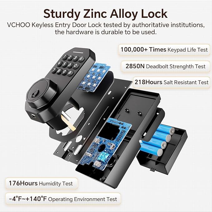 Keyless Entry Door Lock Set WiFi Smart App Control Door Lock for Front Door Keypad Deadbolt with 2 Knobs Auto Lock One Time Codes Easy Install, Black