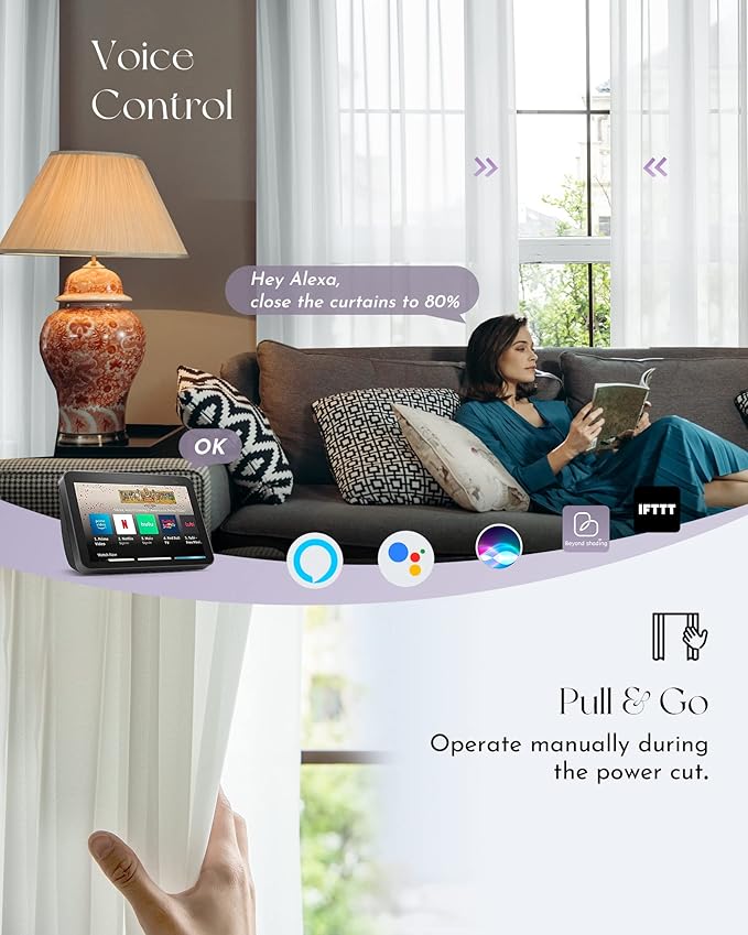 Graywind Hardwired Smart Curtains Motorized Sheer Curtains with Remote Alexa Google Control for Sliding Sheer Drapes One-Way or Split Draw, Custom Width to 220" (Sheer Solid White)