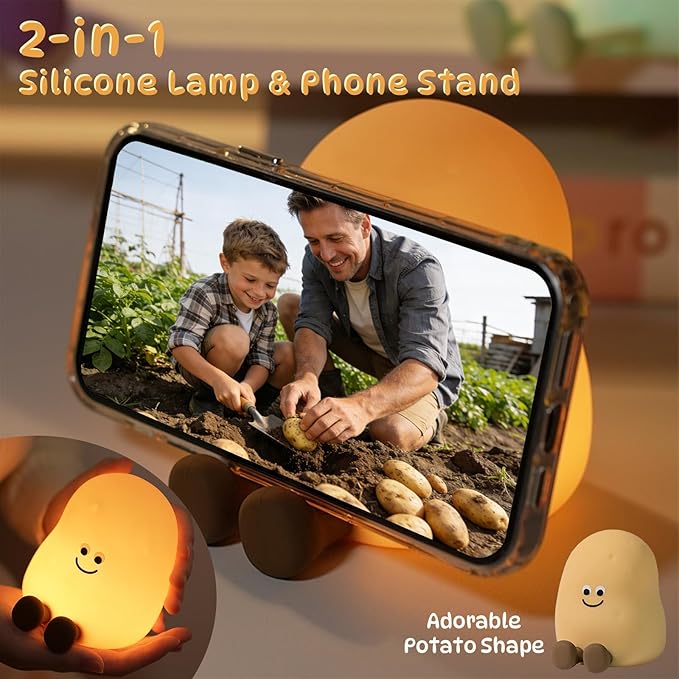 Potato Night Light for Kids, 7 Color Changing Soft Silicone Night Light, Touch Dimmable Lamp with 3 Brightness, Rechargeable Bedside Lamp with Timer, Cute Desk Decor Gift for Toddler Boy Girl (Potato)