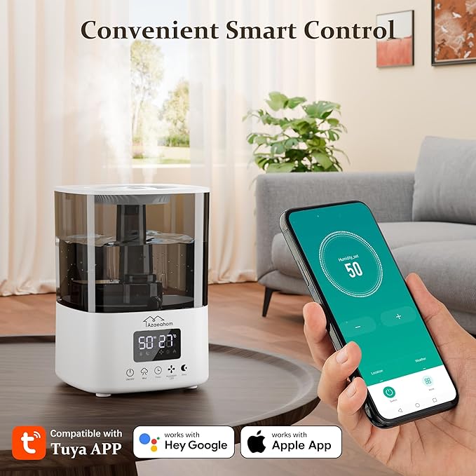 Smart Humidifiers for Bedroom, Top Fill 4L Cool Mist Air Humidifier for Large Room, Essential Oil Diffuser App Control, Fast Symptom Relief, Nightlight, 12H Quiet Runtime for Baby, Plant