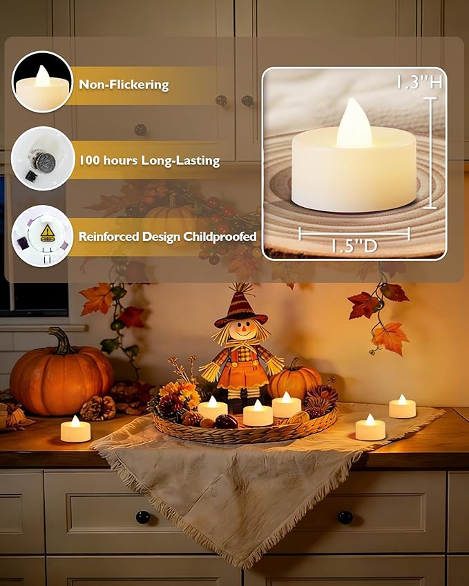 Amagic 100 Pack Battery Operated Tea Lights Candles, Fake Tealights Candles, Flameless LED Tea Lights for Halloween, Wedding, Votive, Festival, Table Decor(100 Pack, Warm White)