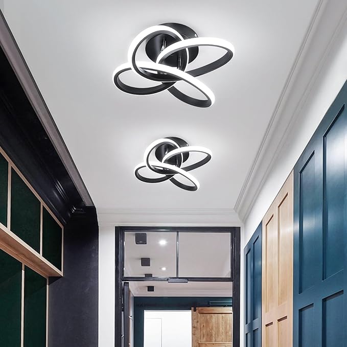 Modern Led Ceiling Light, Black Hallway Ceiling Light, Flush Ceiling Lighting Fixture for Kithcen, Bedroom, Living Room, Entryway, Balcony, Stair - 26W Cold White Light 6000K