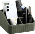 Remote Control Holder with 4 Compartments, PU Leather Small Nightstand Organizer for Home Desk Accessories Office Supplies, Multifunctional Stylish Small Bedside Desktop Organizers (Green)