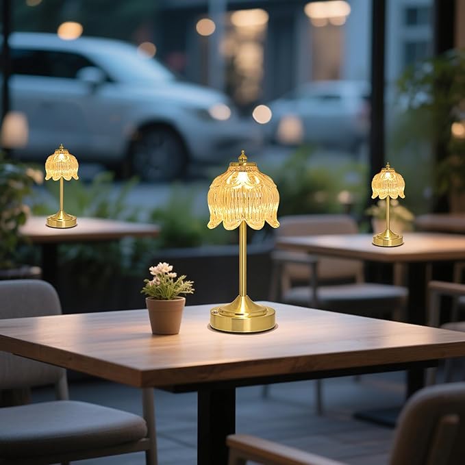 Cordless Lotus Flower Table Lamp, 5200mAh Rechargeable Battery Operated Portable Lamp, 3-Color Dimmable Touch Control Small Desk Lamp for Bedroom, Office, Kitchen, Nightstand,Room Decor (Flower Amber)