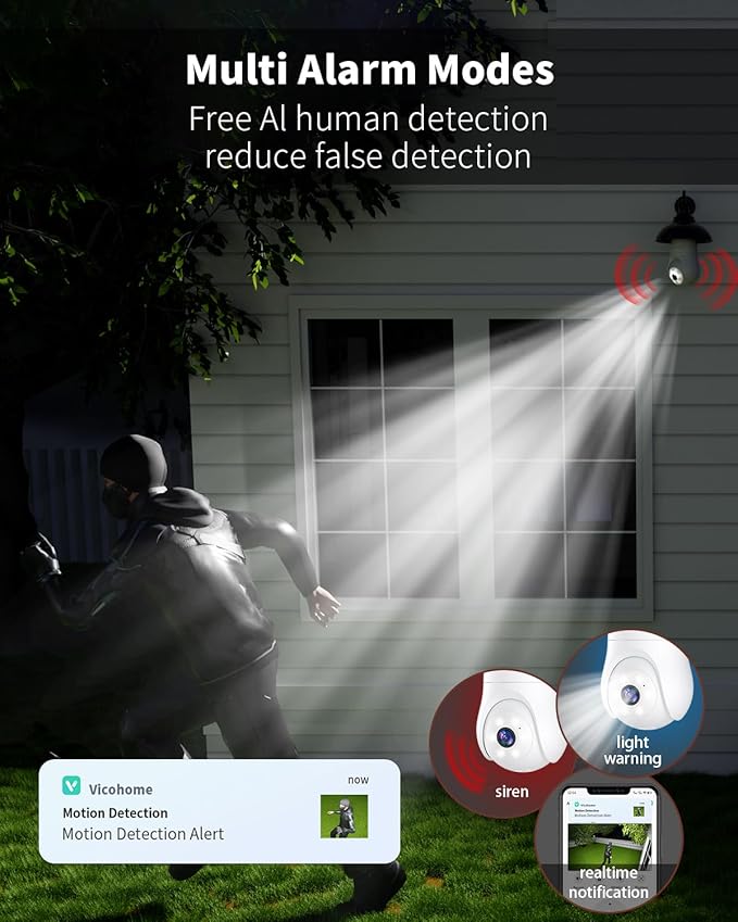 2K Light Bulb Security Camera, 360° Motion Tracking 2.4Ghz WiFi Camera Wireless Outside, Full-Color Night Vision Indoor/Outdoor Camera, SD&Cloud Storage, E27/E26 Light Socket Security