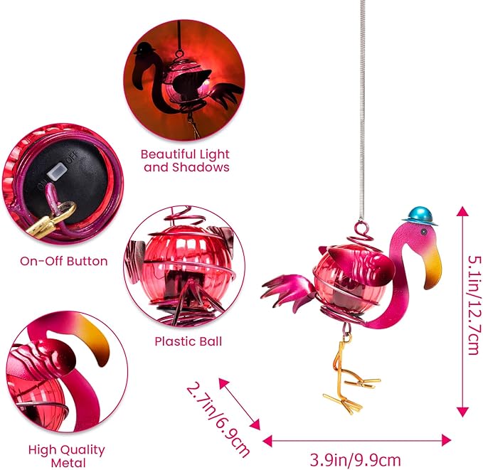 Solar Hanging Flamingo Lights LED Waterproof Powered Outdoor Garden Decor Light Unique Decorations for Sister Birthday Gardening Gifts for Mom Women Backyard Front Porch Balcony Yard Path