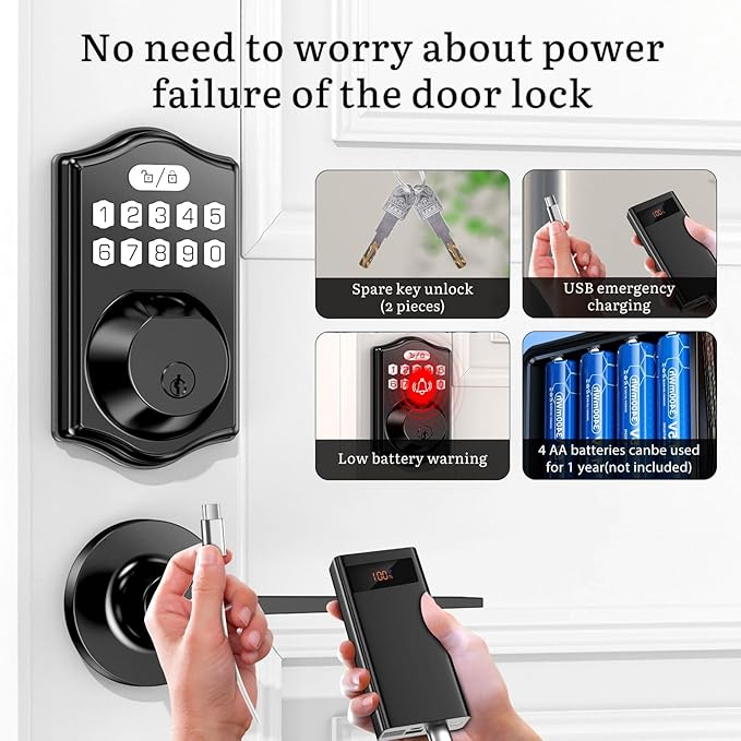 keyless Entry Door Lock deadbolt with Handle Set- Front Door Fingerprint Smart Locks with 2 Lever Handles-Keypad Code Deadbolt -App Control,Auto Lock,Easy to Install