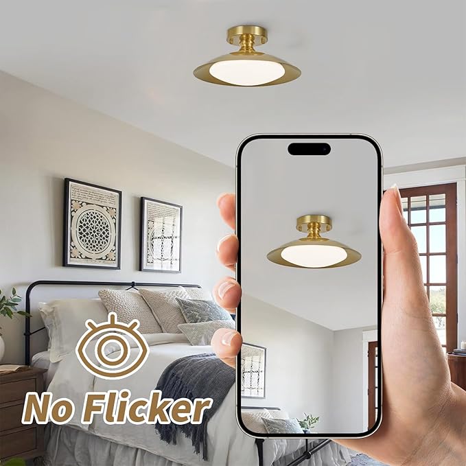 Dimmable Brass Ceiling Light Flush Mount Modern LED Lighting Fixture, 5CCT 3000 K- 6000 K Ceiling Lamp for Bedroom Hallway Living Room Kitchen