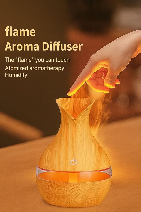300ML Air Humidifier & Aroma Diffuser Home Fragrance Room Decor Essential Oil Diffuser Humidifiers for Bedroom Cool Mist 7 LED Light Car Air Freshener (Light Wood-1)