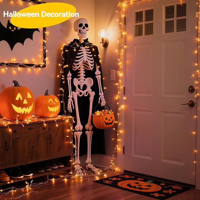 4 Pack 240LED Halloween Fairy Lights Battery Operated - 20FT Twinkle Lights with 2 Lighting Modes Indoor Outdoor, Waterproof Led Fairy String Lights for Christmas, Bedroom, Dorm, DIY Decor, Orange