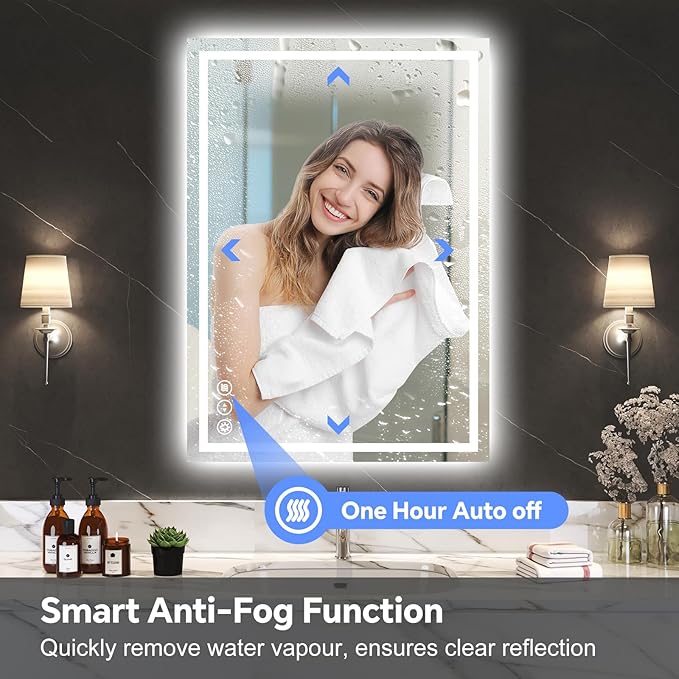 LED Bathroom Mirror 28x36 Inch Anti-Fog Bathroom Mirror with Lights, Wall Mounted Lighted Vanity Mirrors, Dimmable, Backlit + Front Lit, Smart Bathroom Vanity Mirror with 3 Colors Temperature