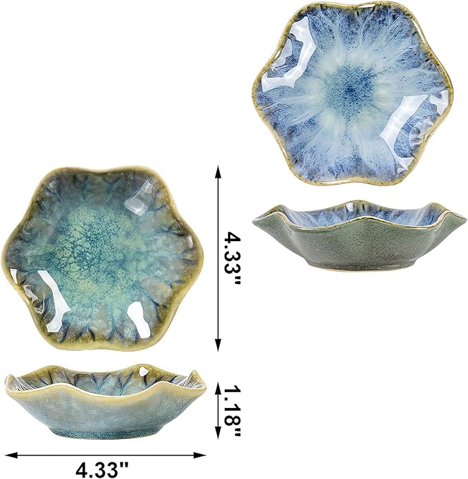 2Pcs Ceramic Jewelry Dish - Lotus Leaf Shape, for Ring Holder Necklace Small Key, Suitable for Mother Friend Sister, Gifts for Women, Cute Plate Trinket Tray, Home Decor (Crystal Green & Light Blue)