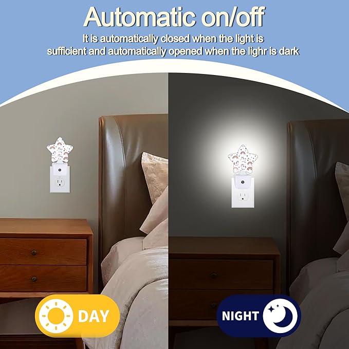 Unicorn Rainbow Nightlight,Colorful Stars Star Night Lights Plug into Wall Decorations for Bedroom Bathroom,Dusk to Dawn Sensor Kitchen Hallway Stairs Energy Efficient Desk Lamp