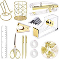 suniya Office Supplies,Desk Accessories,with Stapler,Tape Dispenser,Pen Holder Cup for Desk,Staple Remover,Scissor,Ballpoint Pen,Clear Tape, Staples,Phone Stand,Ruler,Binder,Best Gift Set(Gold)
