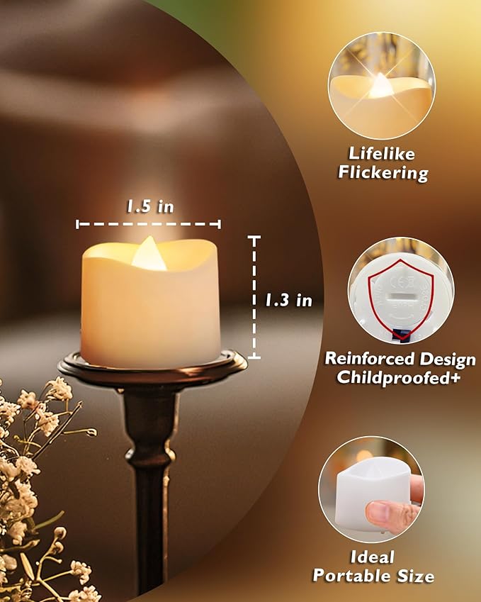 Homemory Timer Tea Lights Candles Battery Operated, 6H Timer Built-in, Auto On Daily, Flameless LED Tealight Votives for Table Centerpieces, Lantern, Holiday Decor, Warm Lamp, No Remote, 24-Pack