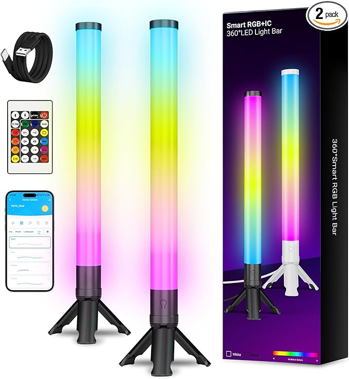 DAYBETTER 360° Smart LED Light Bars, RGB Light Bars with 16 Million Colors, Smart Gaming Lights with Music Sync and Scene Modes, 3 Modes Control, Mood Lighting, Gaming Light Bar for Room, TV, Monitor