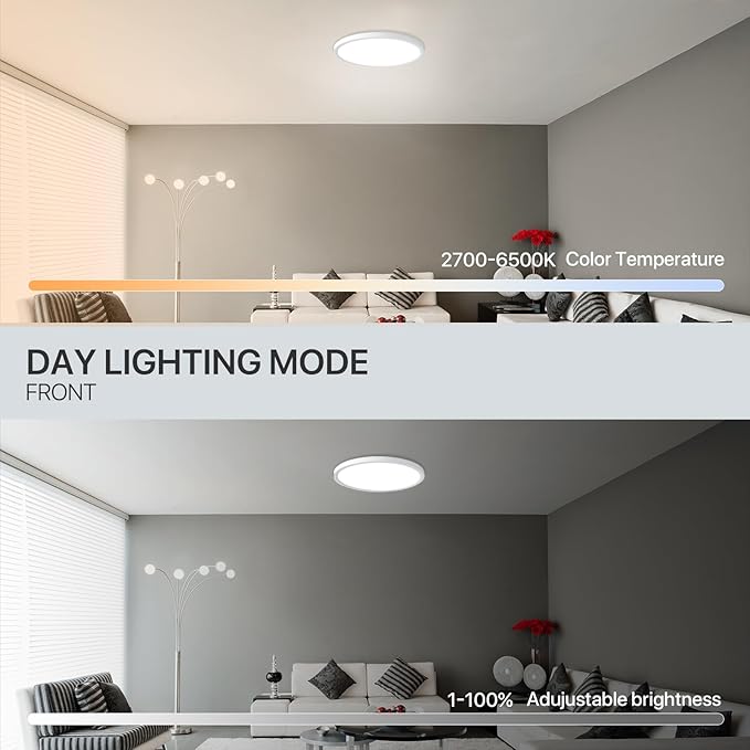 MELEGAN 4 Pack Smart Led Ceiling Light Flush Mount, 12 Inch 24W Ceiling Light Fixture Dimmable 2700K-6500K, RGB Ambient Light Fixture WiFi Compatible with Alexa Google Home for Bedroom Living Room