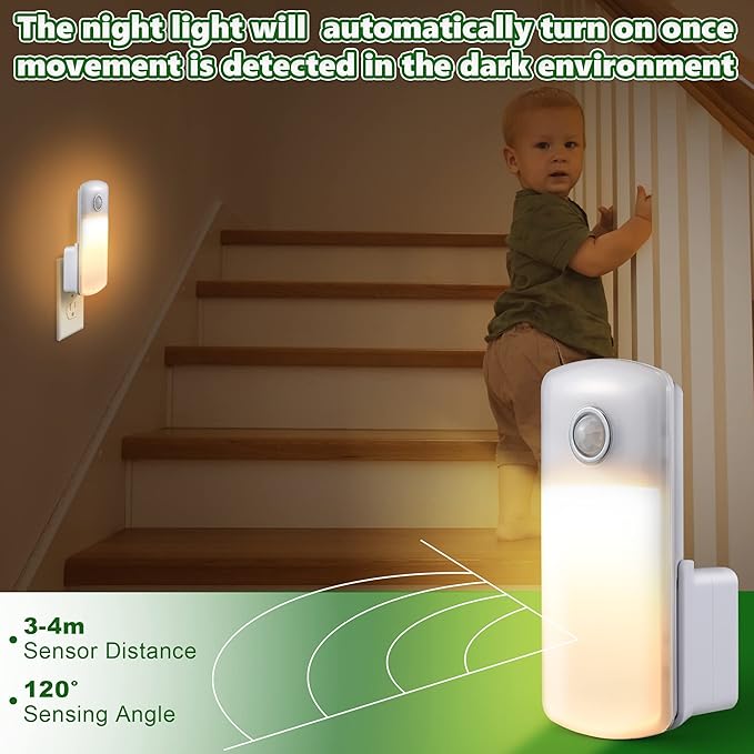 Enhon 4 Pack Emergency Power Failure Night Lights, Motion Sensor Night Light, Automatic Dusk to Dawn, Emergency Lights for Home, Bedrooms, Hallways, Black Outs, Rechargeable