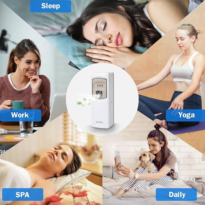 SVAVO Automatic Air Freshener Dispenser - Wall Mounted/Free Standing Auto Aerosol Spray Dispenser Programmable Fragrance Dispenser for Indoor-Bedroom, Hotel, Office, Commercial Place, White