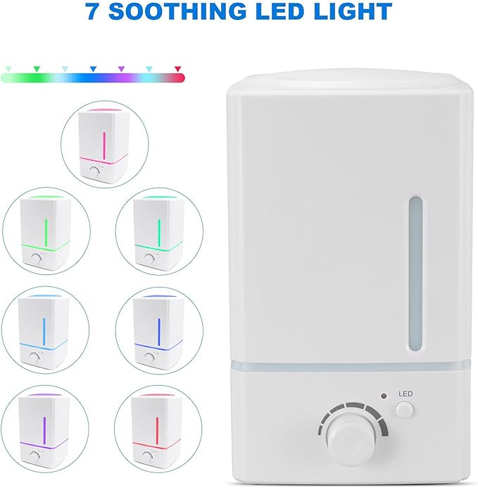 EcoGecko Large Capacity 1.5L Aromatherapy Essential Oil Diffuser and Humidifier, Ultrasonic Cool Mist Humidifier, Dial Controls Mist Velocity, 7 Colors LED Light Whisper-Quiet
