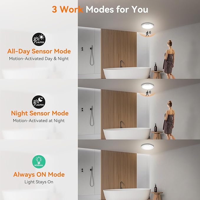Rechargeable Motion Sensor Ceiling Light Indoor Outdoor w/Remote, 7.08 Inch Battery Operated Flush Mount Ceiling Light 3000K 4000K 6000K 400LM Dimmable for Closet Hallway Laundry Stairs (2)