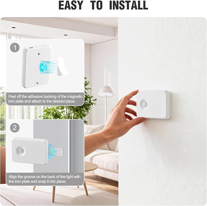 3 Pack Wireless Rechargeable Motion Sensor Stair Light, Smart Led Motion Activated Battery Operated Night Lights, RGBW Stick On Closet Lamp Indoor for Step Cabinet Hallway Bathroom Stairway