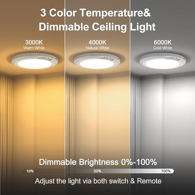 2 Pack Rechargeable Ceiling Light with Motion Sensor: Battery Operated LED Closet Light with Remote & Timing - Wireless Dimmable Magnetic Mount Shower Lamp for Bathroom/Stairs/Garage/Hallway