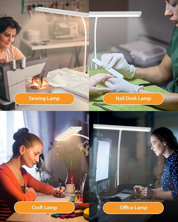 Desk Lamp with Remote, Adjustable Brightness, Eye-Caring LED Light, Rotatable Head, USB with Adapter, Space-Saving Design for Office, Study, Reading, Work, and Home Desktop Illumination - White