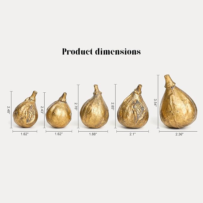 Handcrafted Cast Iron Fig Shaped Home Décor Set of 5 - Vintage Gold-Finished Tabletop Sculptures for Living Room, Office, and Shelf Display, Unique Art Sculptures for Modern and Rustic Home Interiors