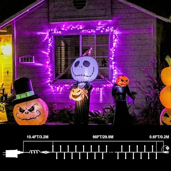 Purple Christmas Lights Indoor Outdoor waterproof Clear Wire, 99ft 300 LED Purple Lights indoor, 16 Modes Deep-Violet String Lights Plug in for Christmas Tree Bedroom Garden Party Xmas Decoration
