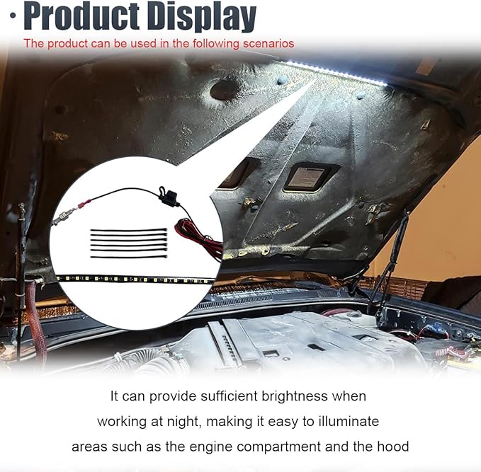 Car Under Hood LED Light Kit, 12V Waterproof Car Under Hood Work Inspection Lights, Automatic On/Off Vehicle LED Strip, Universal Auto Lights Bars for Cars, Trucks, SUVs (5050)
