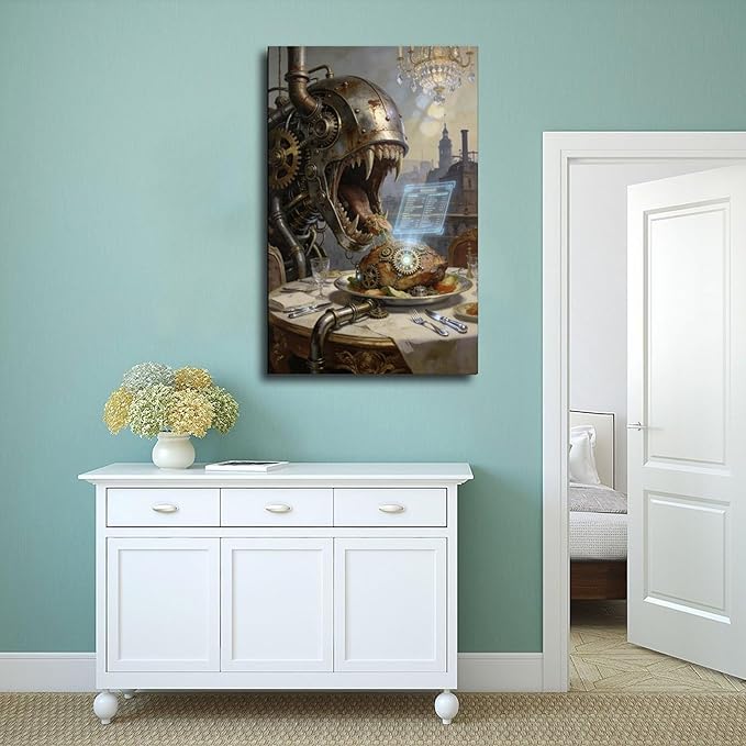 Framed Steampunk Fantasy Wall Art for Living Room And Dining Room Vintage Industrial Decor 16x24inch(40x60cm)