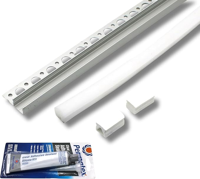 Wired4Signs Nicho Series White LED Tile Edge Light Strip Kit 24V DC Warm White 3000K Waterproof Silicone Profile Dimmable for Bathroom Shower Accent Lighting (1m (39")) LED Kit Only