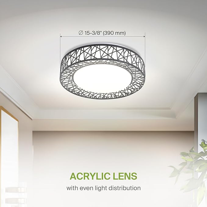 ASD 16 Inch LED Flush Mount Ceiling Light Fixture for Bedroom, 28W 1752LM 5CCT 2700K-5000K, Triac Dimmable Lights, Dining, Living Room, Kitchen Lamps, Modern Home Lighting Fixtures, Black, ETL, 4 Pack