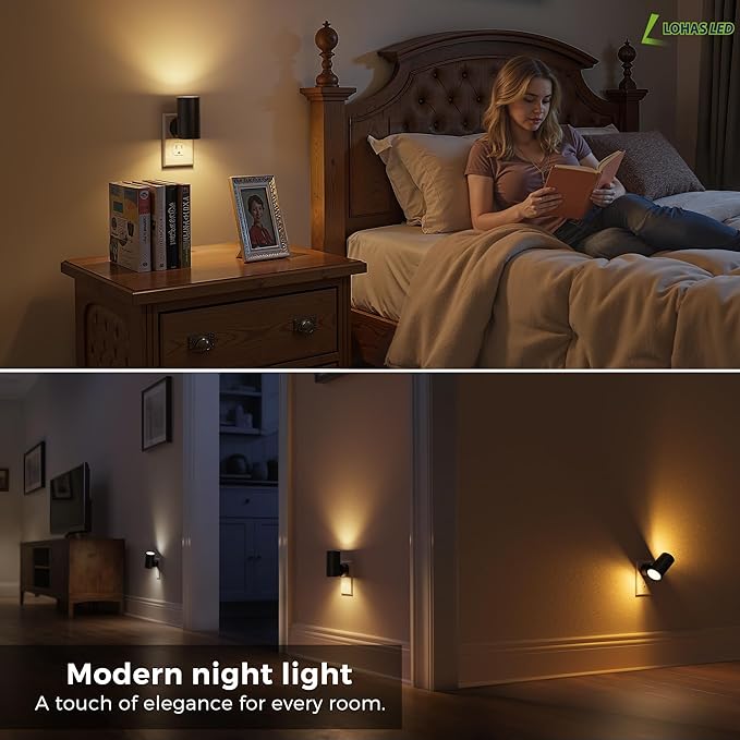 L LOHAS LED Night Light, Night Lights Plug into Wall with 5 Colors, Dusk to Dawn Sensor, 330° Rotating LED Nightlight Plug In for Kids, Dimmable Night Light for Hallway Bedroom Bathroom Adults, 2 Pack