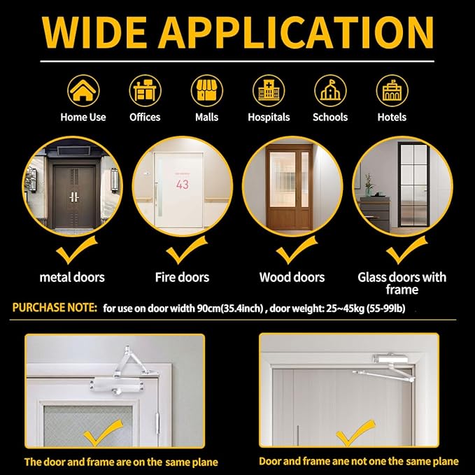 White Automatic Door Closer for Home with Hold Open, Hydraulic Soft Close Door Closers for Residential, Door Slow Closer No Slam, Adjustable Closing Speed, Spring Size 2, for Indoor and Exterior Door