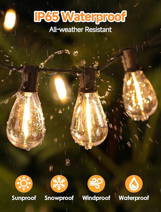 50FT(2X25FT) LED Outdoor String Lights, 20+2 Edison S11 Dimmable Bulb Waterproof Patio Lights, Connectable Hanging Strand for Balcony, Black