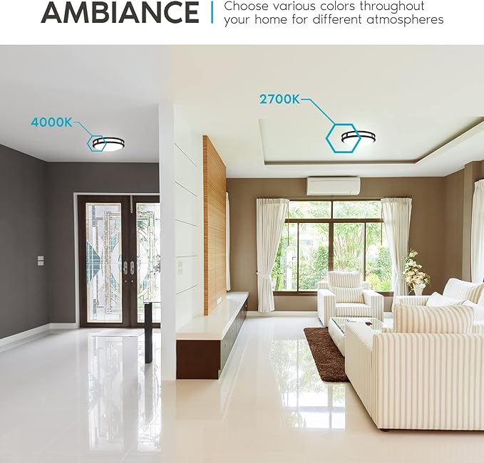 LUXRITE 16 Inch LED Flush Mount Ceiling Light, 5 Color Selectable 2700K | 3000K | 3500K | 4000K | 5000K, Dimmable, Modern Ceiling Light Fixture, 24W, 1920 Lumens, Energy Star, ETL Listed, Matte Black