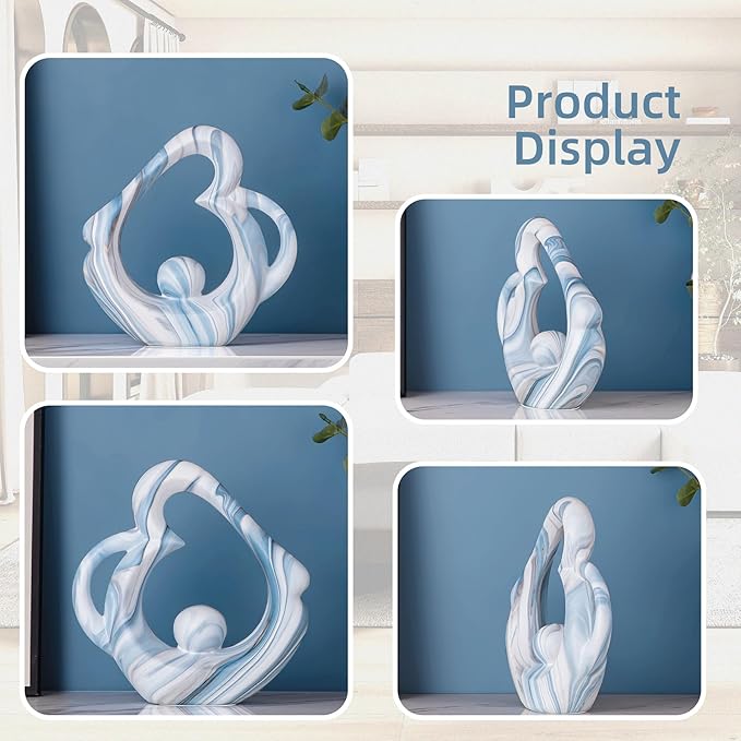 Sculptures Home Decor Ceramic Statue, Blue Sculpture Living Room Table Decor, Shelves Decor Dining Room Table Centerpieces, Abstract Art Coffee Table Decoration, Heart Decor