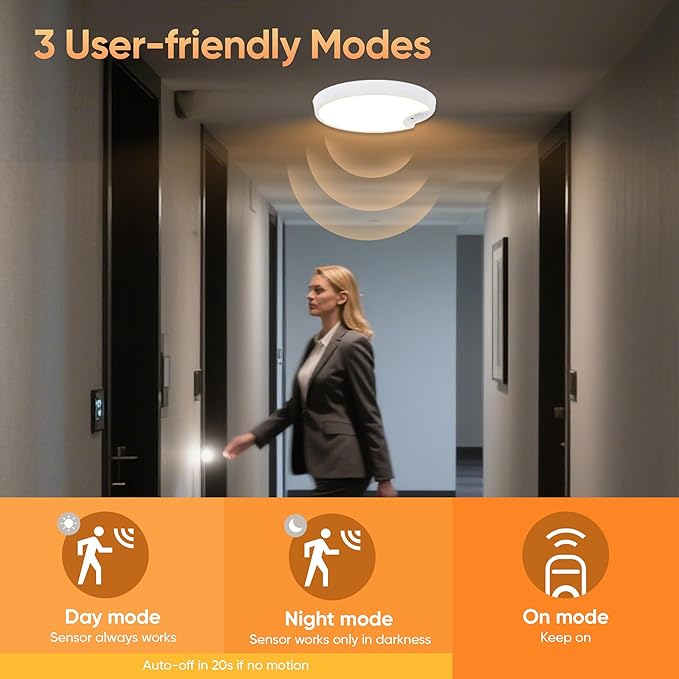 Rechargeable Motion Sensor Ceiling Light: Indoor LED Wireless Ceiling Light with Remote - Cordless Motion Activated Ceiling Lamp with Timer for Closet Hallway Bedroom (Rechargeable)