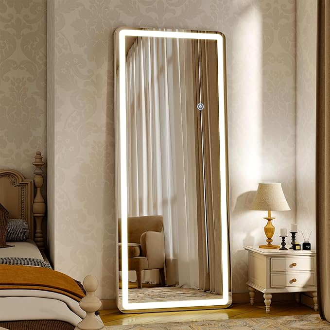60"x16" LED Full Length Mirror – Standing Floor Mirror with Dimmable Lights 3 Color Modes – Adjustable Brightness, Wall-Mount or Lean for Barber, Fitness Center, Dressing Room, Vanity