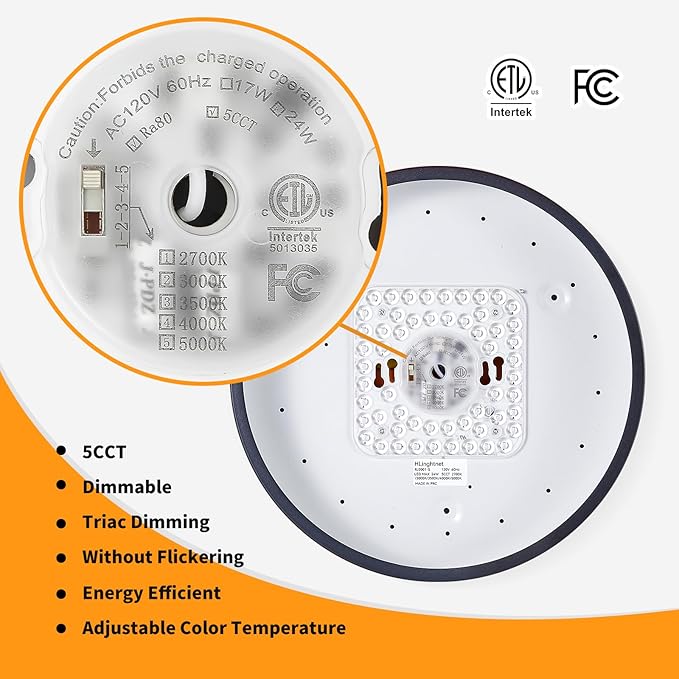 24W Dimmable Ceiling Light Fixture, 12 inch Flush Mount Light Fixture, LED Ceiling Lights Bedroom, Kitchen, Entryway, Super Bright 2700 Lumens 300W Equivalent 5CCT(2700k-5000k) 2 Pack Black