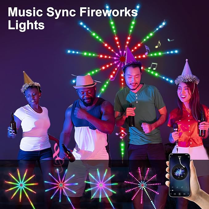 WiFi Bluetooth Smart Fireworks LED Light, Dream Colors LED Firework Lights Indoor with 16 Colors & 10 Lighting Modes, App and Remote Control, for Room, Party, Christmas, Festival Decor (20inchs)