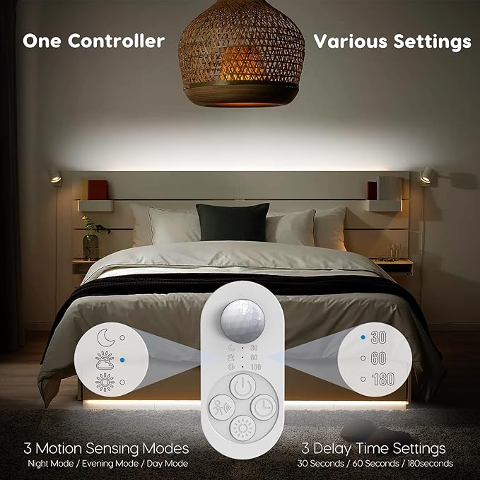Dual Motion Sensor Light Indoor - Plug-in Motion Activated LED Step Stair Light Strip with Double Sensors, Dimmer and Timer for Stairway, Bedroom, Corridor (Cold White 6000K 16.4FT Strip)
