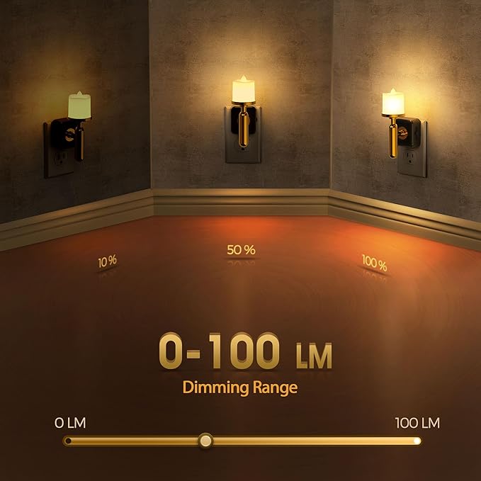 Briignite Flameless Candle Night Light, Night Lights Plug into Wall, LED Candle Night Light with Light Sensor, 0-100LM Dimmable Nightlight Plug in, 3000K Soft White Nightlight for Bathroom Hallway